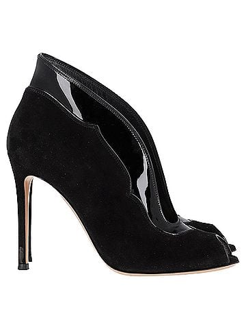 Gianvito Rossi  Gianvito Rossi Vamp Peep-Toe Ankle Boots in Black Suede and Leather (view 1)
