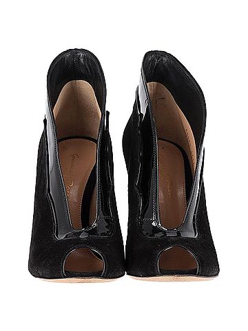 Gianvito Rossi  Gianvito Rossi Vamp Peep-Toe Ankle Boots in Black Suede and Leather (view 2)