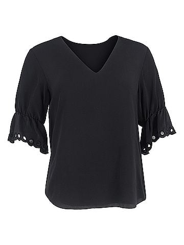 Chloé  Chloé V-Neck Scalloped Sleeve Blouse in Black Silk (view 1)