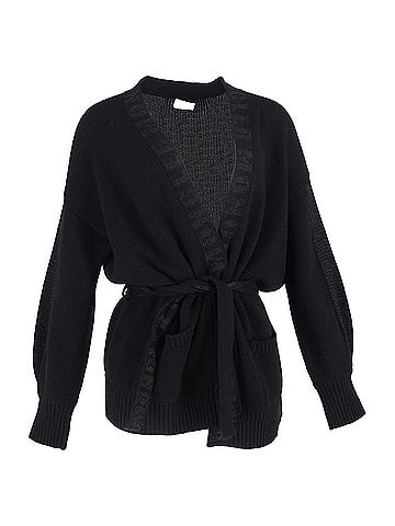 Moncler  Moncler Logo Trim Robe Cardigan in Black Wool (view 1)