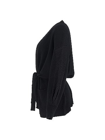 Moncler  Moncler Logo Trim Robe Cardigan in Black Wool (view 2)