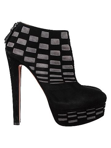 Alaïa  Alaïa Laser Cut Platform Ankle Boots in Black Suede (view 1)