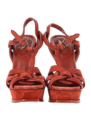 Saint Laurent Saint Laurent Tribute Sandals in Burgundy Suede (view 2)