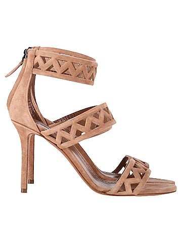 Alaïa Alaïa 90 Laser-Cut Sandals in Nude Suede (view 1)