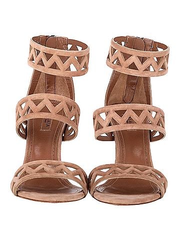 Alaïa Alaïa 90 Laser-Cut Sandals in Nude Suede (view 2)