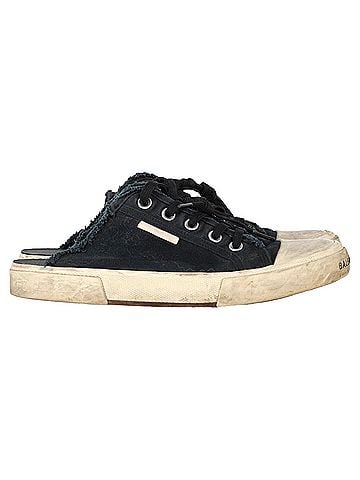 Balenciaga Balenciaga Paris Distressed Open-Back Sneakers in Black Cotton (view 1)