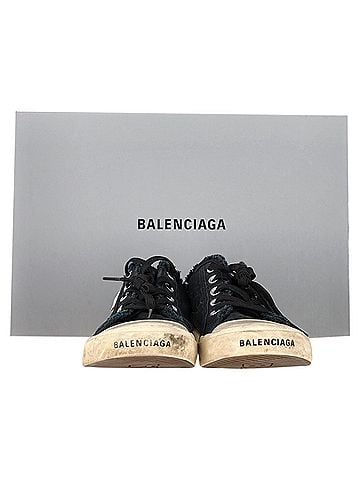 Balenciaga Balenciaga Paris Distressed Open-Back Sneakers in Black Cotton (view 2)