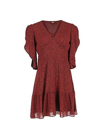 Michael Kors MICHAEL Michael Kors Printed Cascade-Sleeve Mini Dress in Red Polyester (view 1)