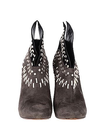 Alaïa  Alaïa Winged Embellished Heeled Ankle Boots in Grey and Black Suede (view 2)