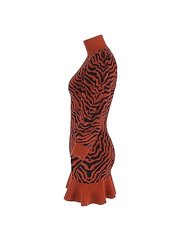 Ulla Johnson  Ulla Johnson Joni Printed Ruffled Hem Mini Dress in Rust Wool (view 2)