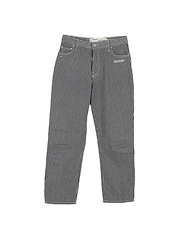 OFF-WHITE Off-White Cropped Striped High Rise Straight Leg Jeans in Light Blue Cotton (view 1)