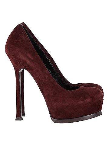 Saint Laurent  Saint Laurent  Tribtoo Platform Pumps in Burgundy Suede (view 1)