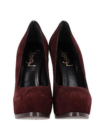 Saint Laurent  Saint Laurent  Tribtoo Platform Pumps in Burgundy Suede (view 2)