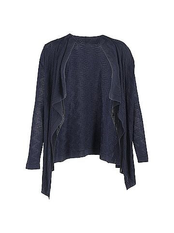 Missoni M Missoni Knitted Asymmetric Cardigan in Navy Blue Wool (view 1)