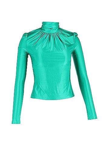 Paco Rabanne Paco Rabanne Ruched Turtleneck Top in Green Satin (view 1)