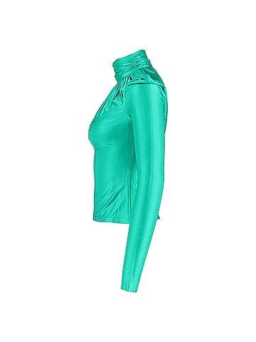 Paco Rabanne Paco Rabanne Ruched Turtleneck Top in Green Satin (view 2)