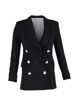 Alessandra Rich Alessandra Rich Double-Breasted Crystal Button Blazer in Black Wool (view 1)