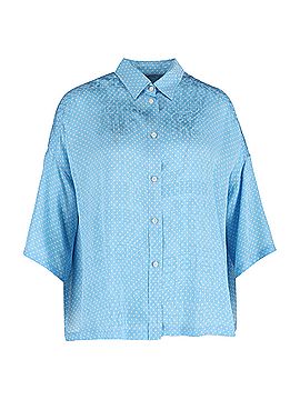 Balenciaga Balenciaga 2019 Tonal Logo Button-Up Blouse in Light Blue Silk (view 1)