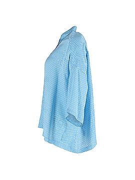 Balenciaga Balenciaga 2019 Tonal Logo Button-Up Blouse in Light Blue Silk (view 2)