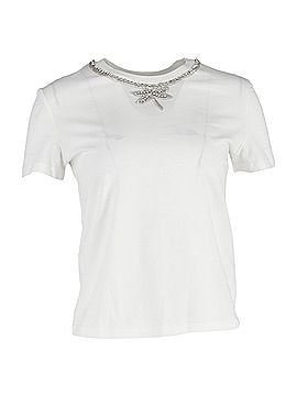 Maje Maje Embellished-Neck T-shirt in White Cotton (view 1)