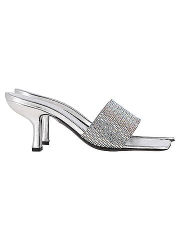 by FAR By Far Dylan Crystal-Embellished Mules in Silver Leather (view 1)