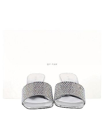 by FAR By Far Dylan Crystal-Embellished Mules in Silver Leather (view 2)
