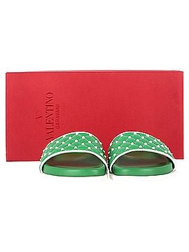 Mario Valentino Valentino Garavani Rockstud Quilted Slides In Green Leather (view 2)