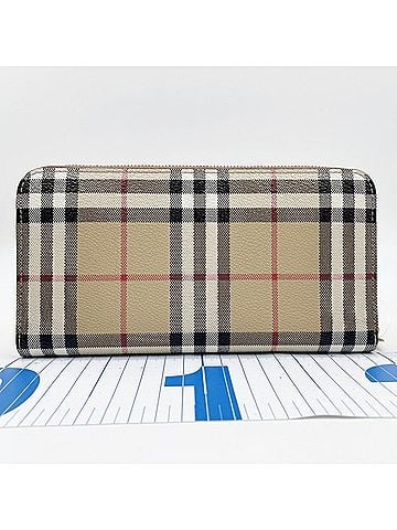 Burberry BURBERRY Long Wallet, Nova Check Pattern, 8070598, Beige/Brown Leather, Men's/Women's, Round (view 2)