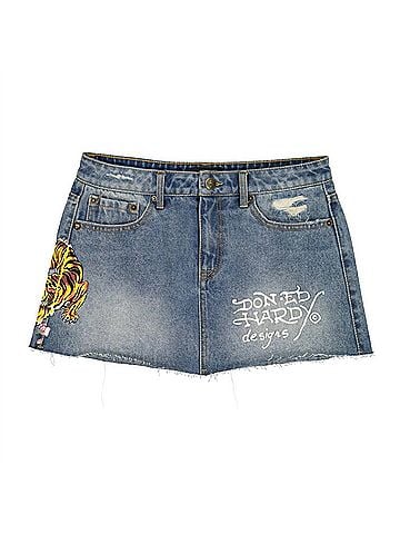 Ed Hardy Tiger Flowers Denim Skirt (view 1)