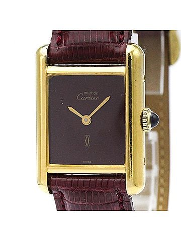 Cartier CARTIER Must Tank Vermeil Gold Plated Leater Hand-Winding Ladies Watch (view 1)