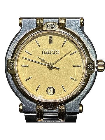 Gucci Gucci watch, total weight 51.2g, stainless steel, quartz movement, gold dial, 9000L. (view 1)