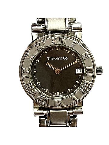 Tiffany & Co. Tiffany & Co. Atlas watch, total weight 51.2g, stainless steel, quartz movement, black dial. (view 1)