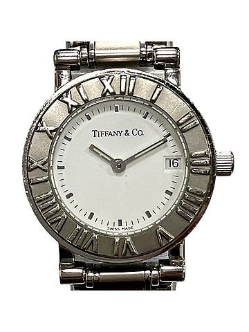 Tiffany & Co. Tiffany & Co. Atlas watch, total weight 53.8g, stainless steel, quartz movement, white dial. (view 1)