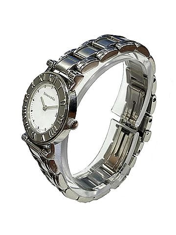Tiffany & Co. Tiffany & Co. Atlas watch, total weight 53.8g, stainless steel, quartz movement, white dial. (view 2)
