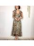 Drew 100% Polyester 100% Polyester Floral Ivory Tan Brown Green Casual Dress Size S - photo 9