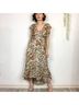 Drew 100% Polyester 100% Polyester Floral Ivory Tan Brown Green Casual Dress Size S - photo 3