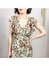 Drew 100% Polyester 100% Polyester Floral Ivory Tan Brown Green Casual Dress Size S - photo 4