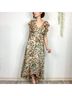 Drew 100% Polyester 100% Polyester Floral Ivory Tan Brown Green Casual Dress Size S - photo 13