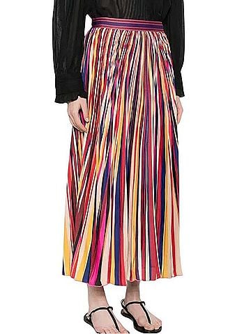 FARM Rio Diagonal Stripes Pleated Midi Skirt Casual Skirt (view 1)