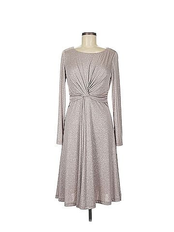 Jessica Howard Silver Metallic Twist-Front Long Sleeve Dress Casual Dress (view 1)