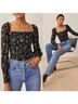 Reformation 100% Viscose Floral Black Purple Long Sleeve Blouse Size L - photo 4