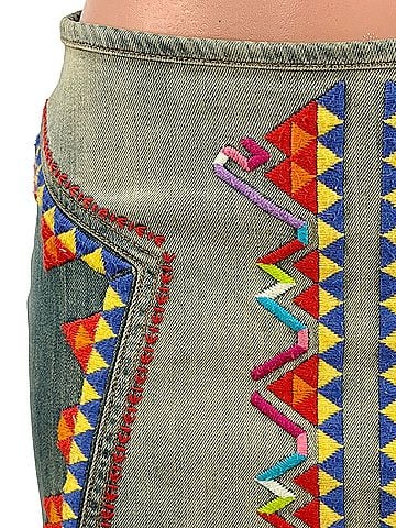 Free People 2012 Embroidered Denim Mini | Western Boho Indie Sleaze Festival Retro Americana Coastal Cowgirl   Denim Skirt (view 2)