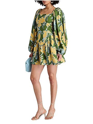 FARM Rio Farm Rio Lace-up Floral Print Linen Blend Mini Dress Casual Dress (view 2)