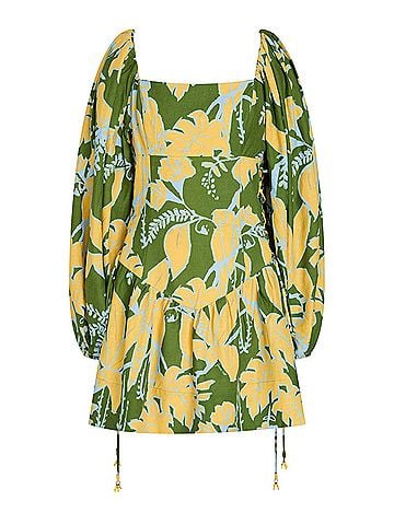 FARM Rio Farm Rio Lace-up Floral Print Linen Blend Mini Dress Casual Dress (view 1)