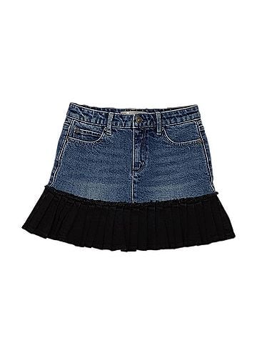 Tractr Girl's Mixed Denim Pleated Hem Mini Skirt (view 1)