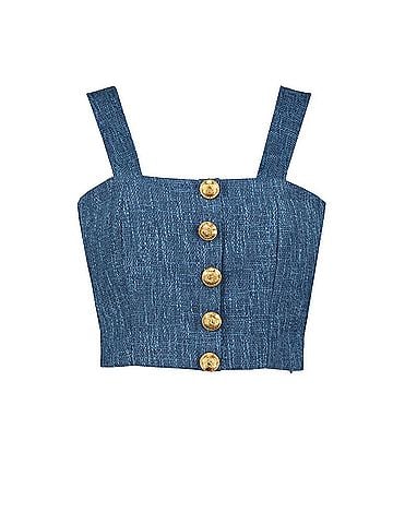 Bishop + Young Women's Parker Tweed Top in Azul (view 1)