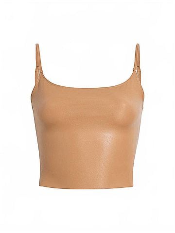 Commando Faux Leather Cami Crop Top in Camel (view 1)