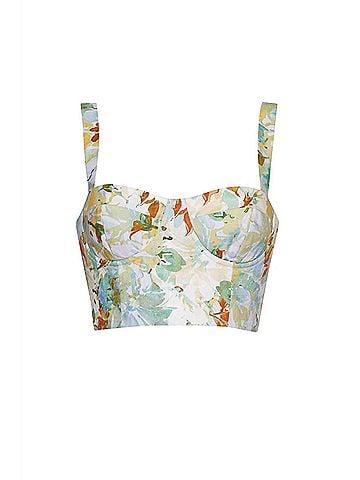 Cara Cara Linen Claudine Top in Terra Light Blue (view 1)