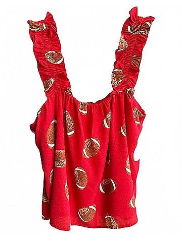 Adrienne Women's Football Ruffle Tank Top in Red (view 1)