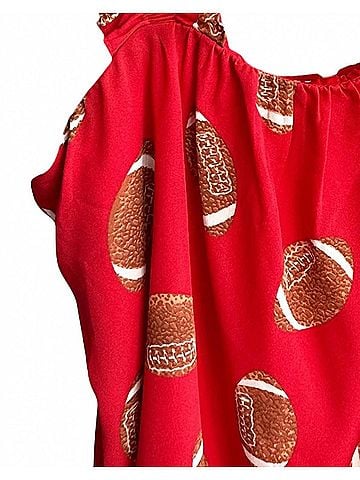 Adrienne Women's Football Ruffle Tank Top in Red (view 2)